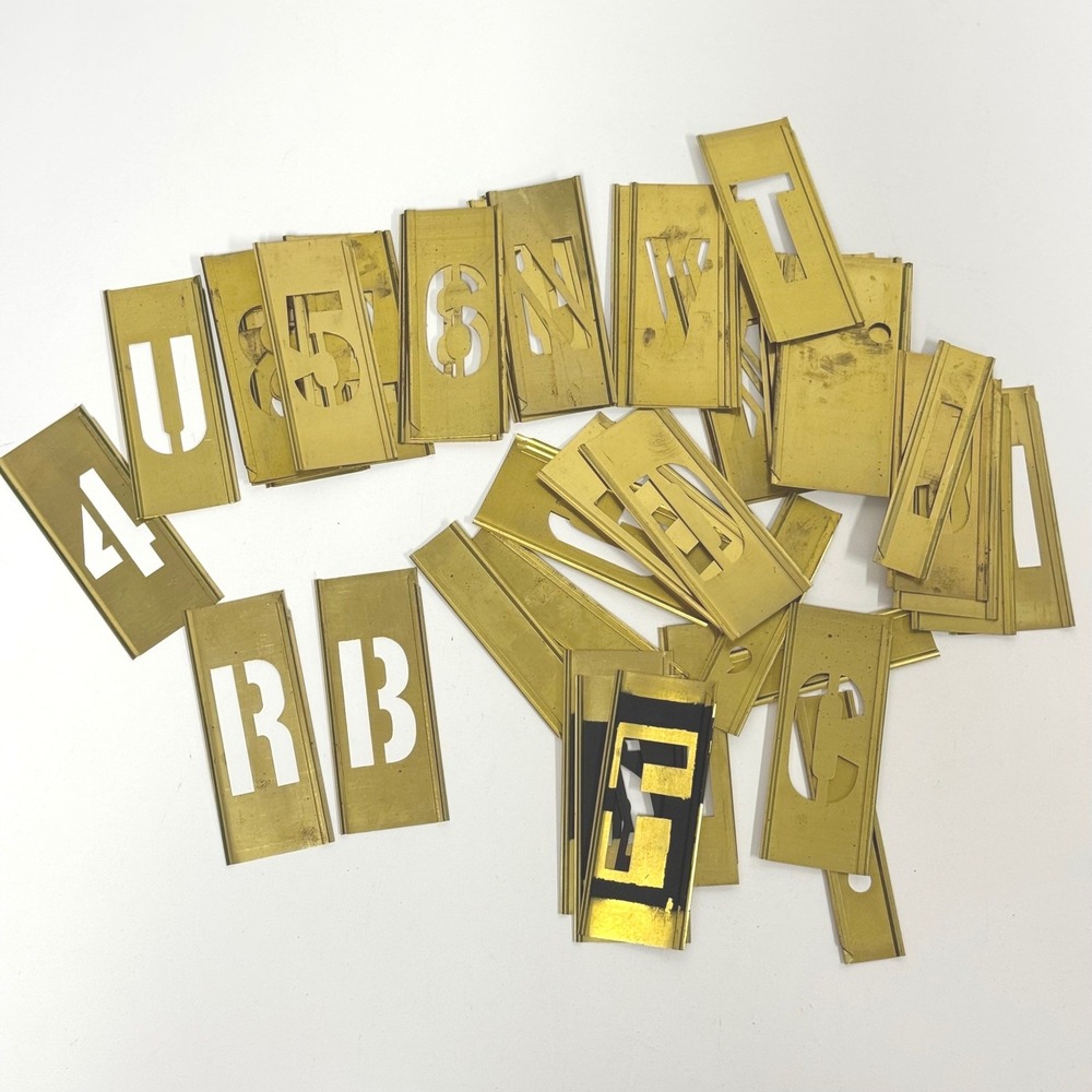 Vintage Lockedge Adjustable Brass Stencil Set Alphabet Numbers 2 Inch- Full Set